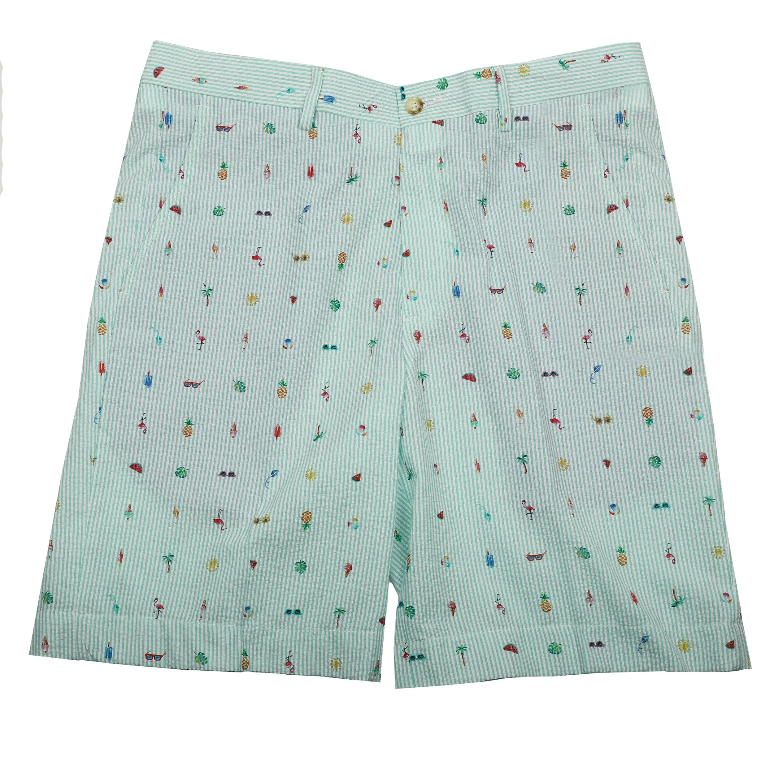 *** FINAL SALE *** Green Printed Motif Seersucker Shorts