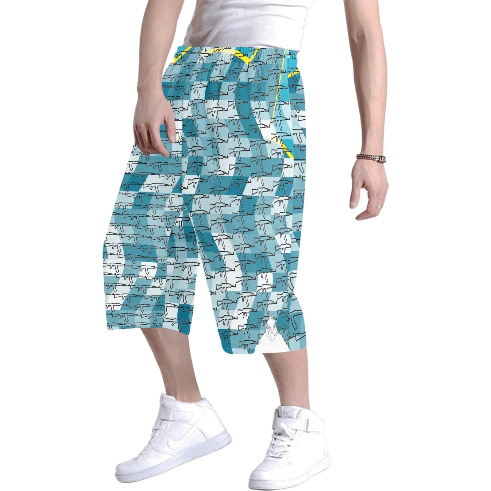 #425 gun themed print Men's All Over Print Baggy Shorts (Model L37)