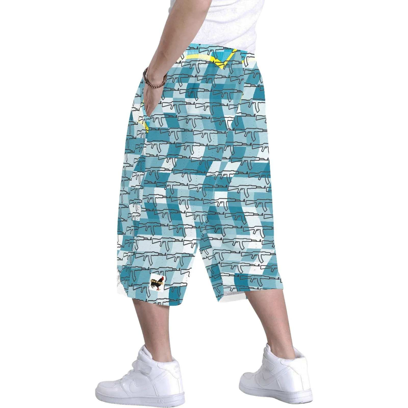 #425 gun themed print Men's All Over Print Baggy Shorts (Model L37)