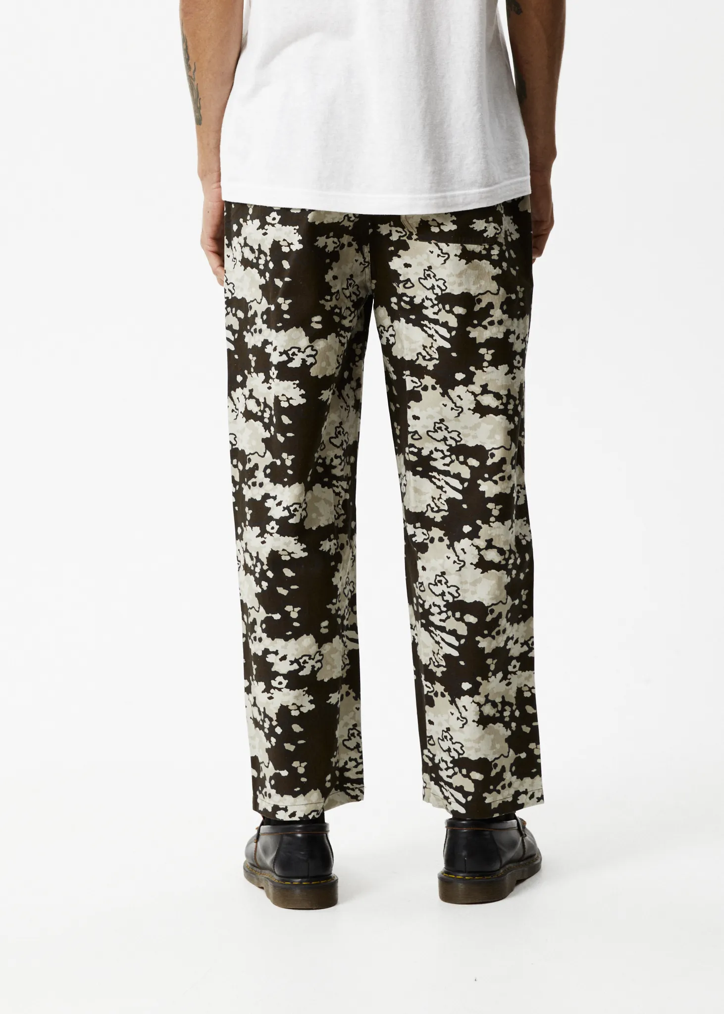 AFENDS Mens Ninety Eights - Baggy Elastic Waist Pants - Earth Camo