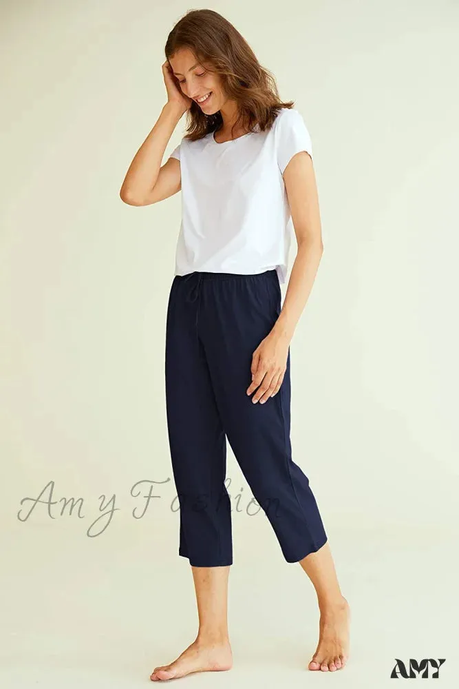 Amy Fashion - Women's Cotton Capri Pants Sleep Capris