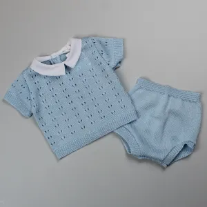 Baby Boy Knitted Shirt & Jam Pants Outfit - Blue