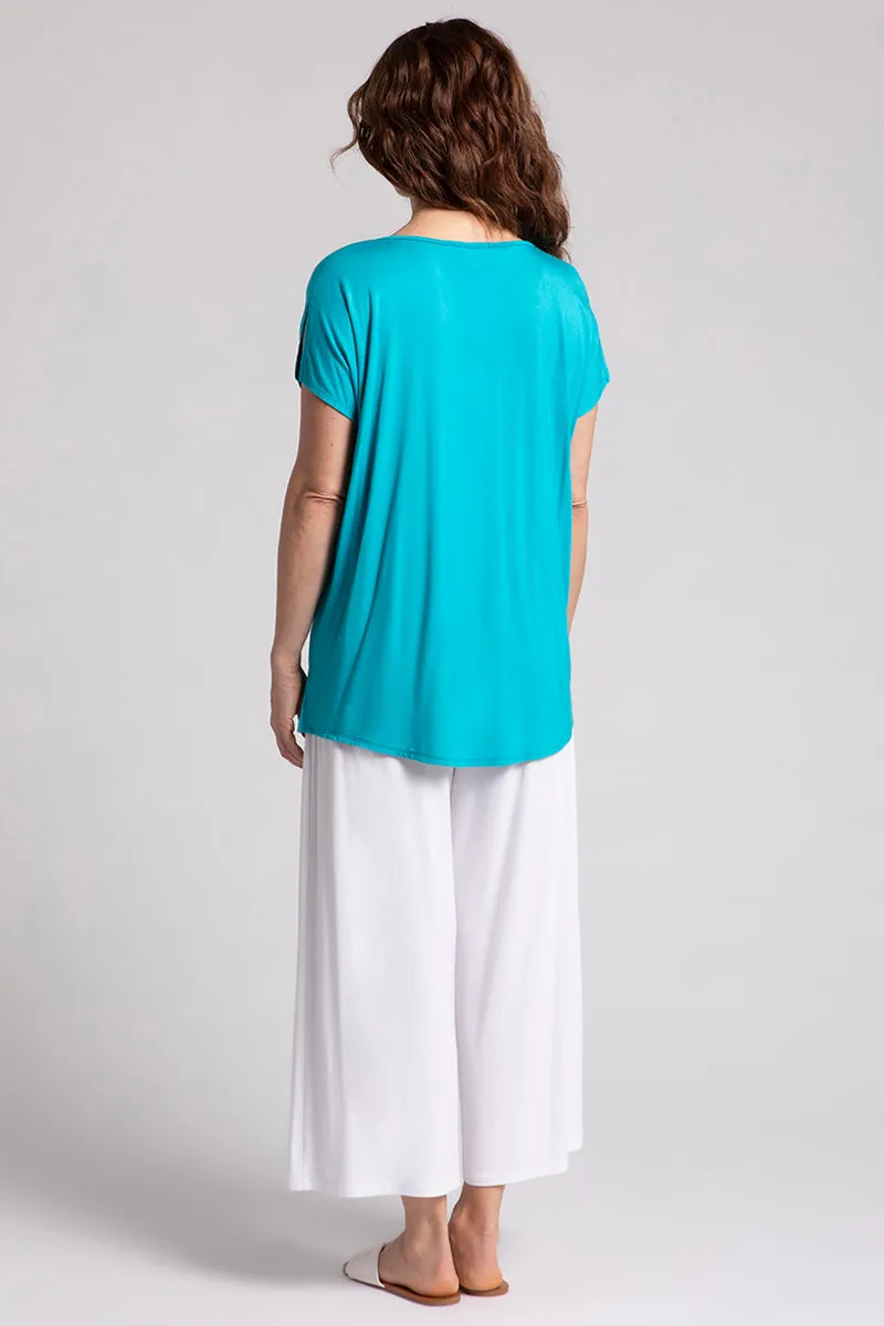 Bamboo V-Neck Slit Sleeve Top | Turquoise