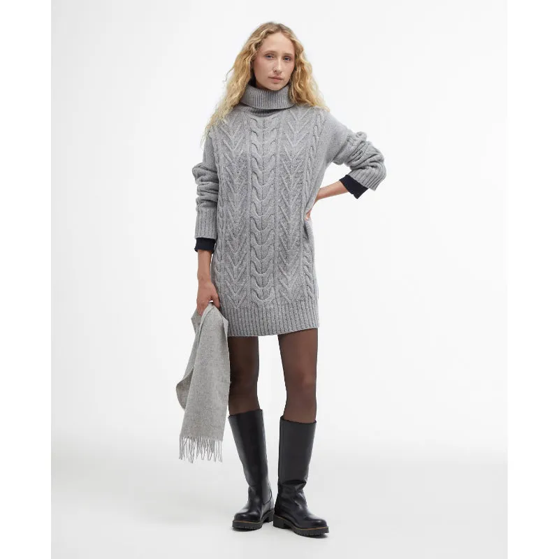 Barbour Beatrix Knitted Ladies Roll Neck Dress - Grey Marl