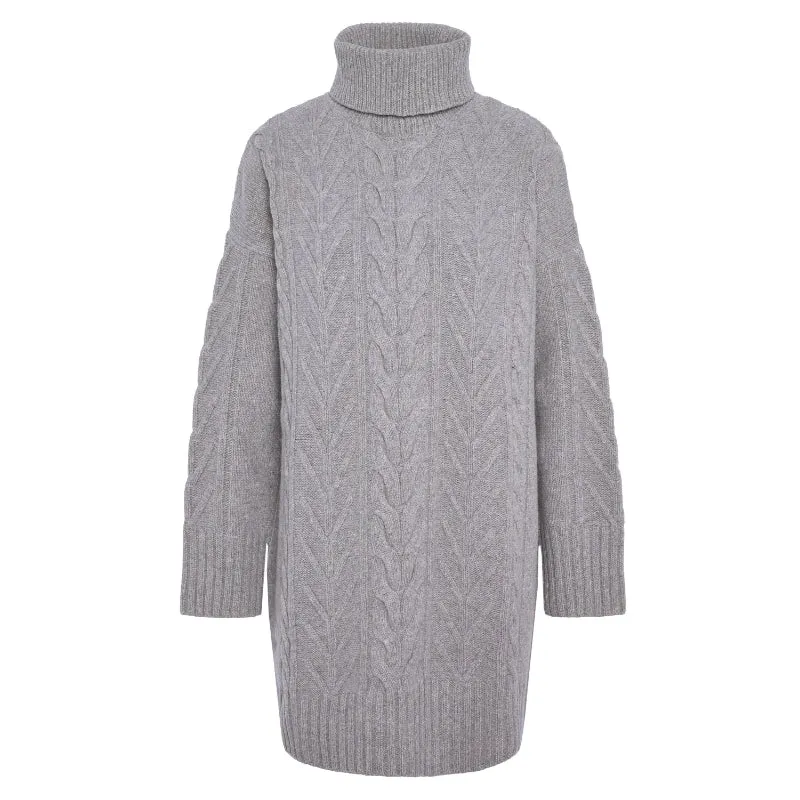 Barbour Beatrix Knitted Ladies Roll Neck Dress - Grey Marl