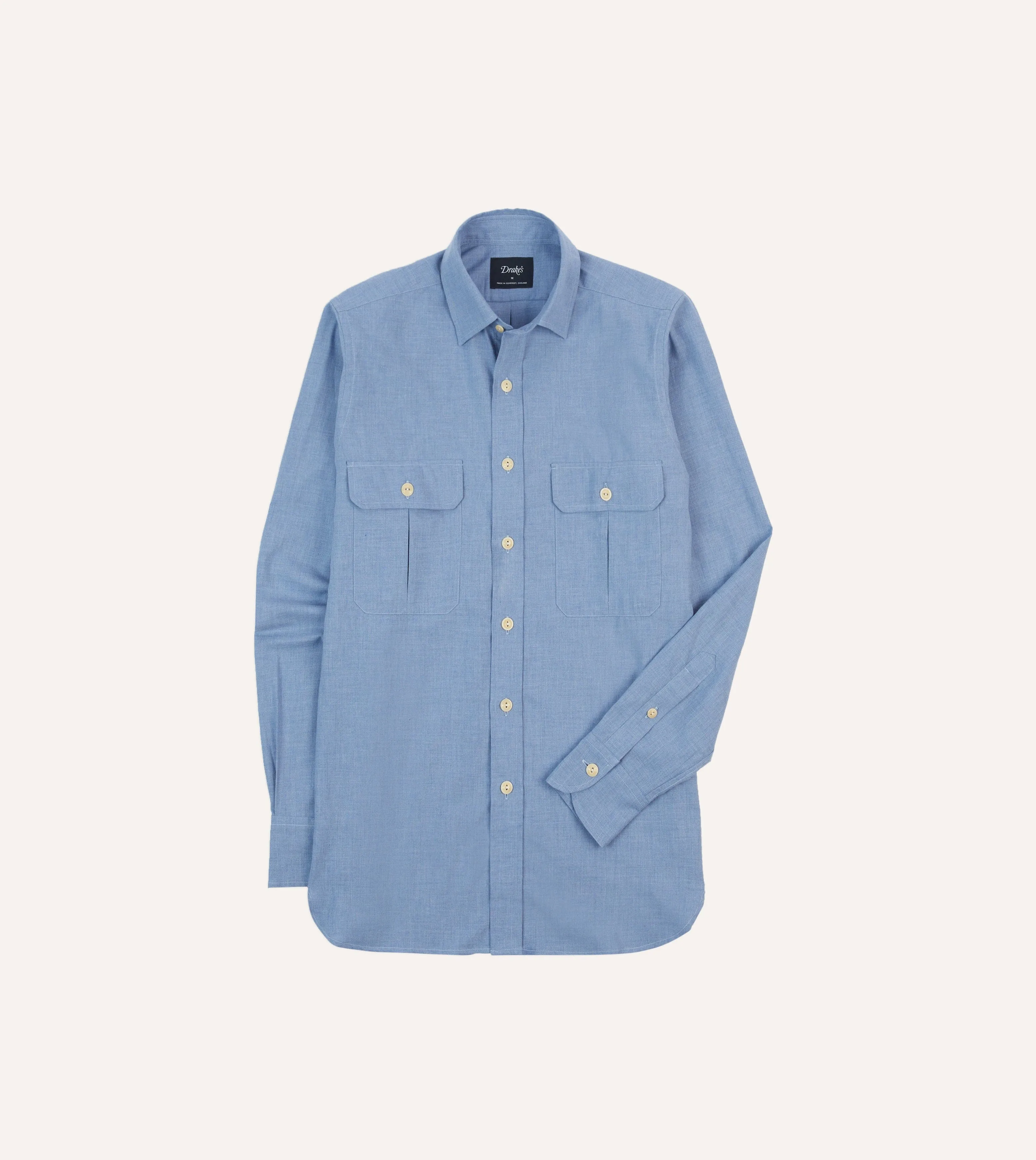 Blue Cotton Flannel Two-Pocket Work Shirt