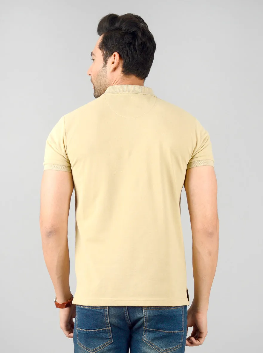 Cement Brown Solid Slim Fit Polo T-shirt | Greenfibre