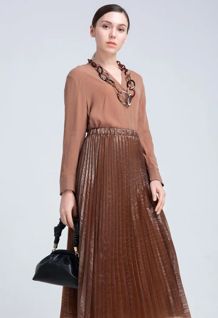 Choice Pleated Organza Skirt Brown