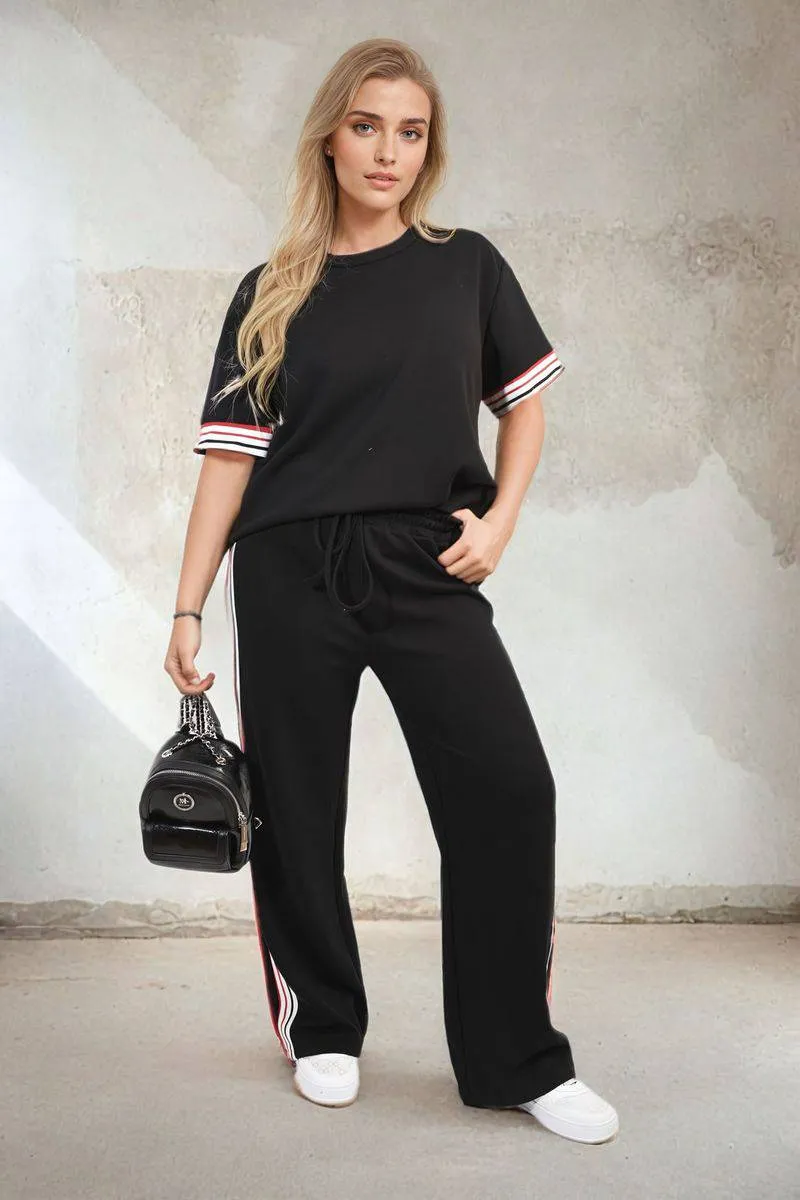 Contrast Stripe Top and Wide Leg Trouser Co-ord Set