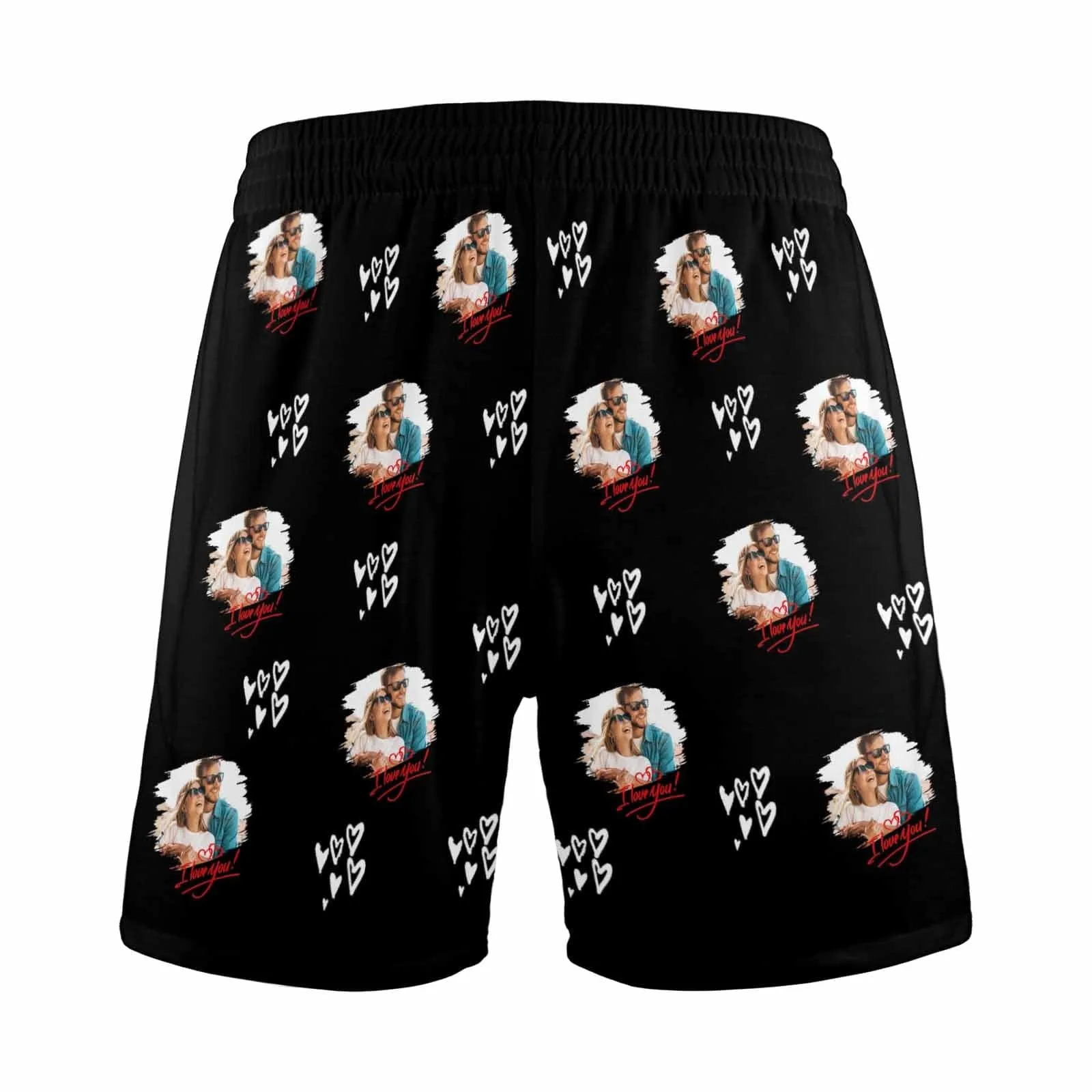 Custom Face Men's Pajama Shorts Personalized Love Photo Sleepwear Shorts