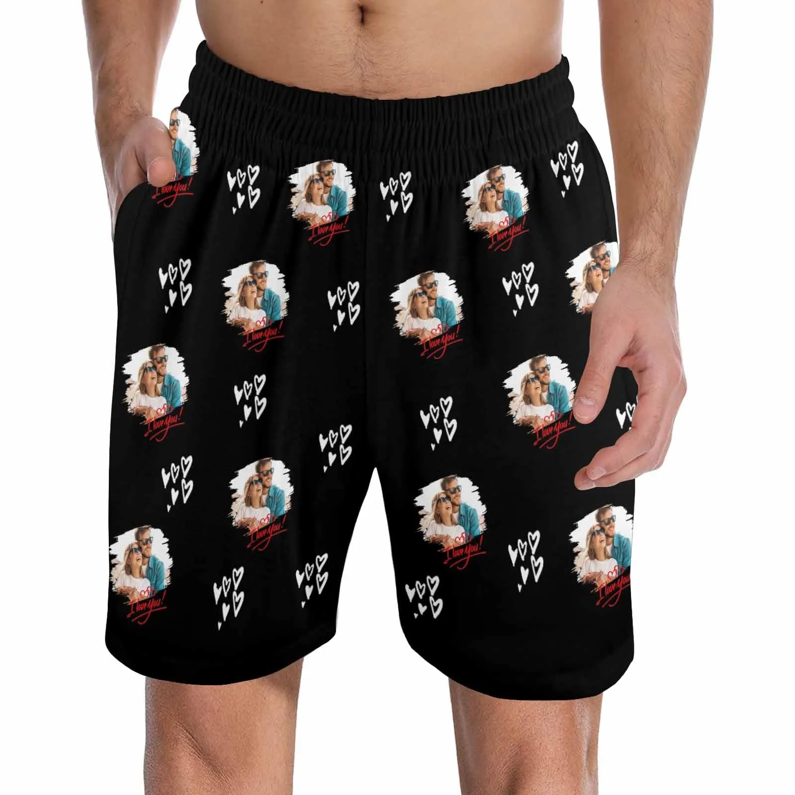 Custom Face Men's Pajama Shorts Personalized Love Photo Sleepwear Shorts