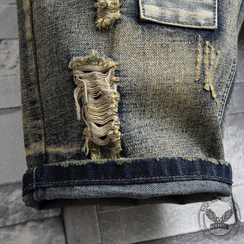 Distressed Denim Cotton Punk Shorts