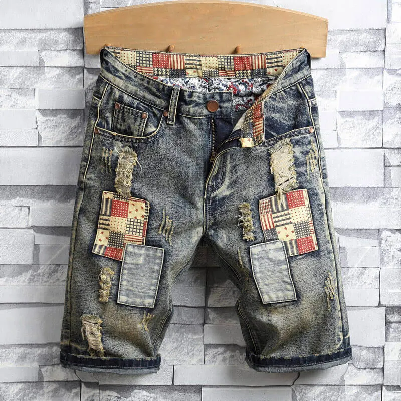 Distressed Denim Cotton Punk Shorts