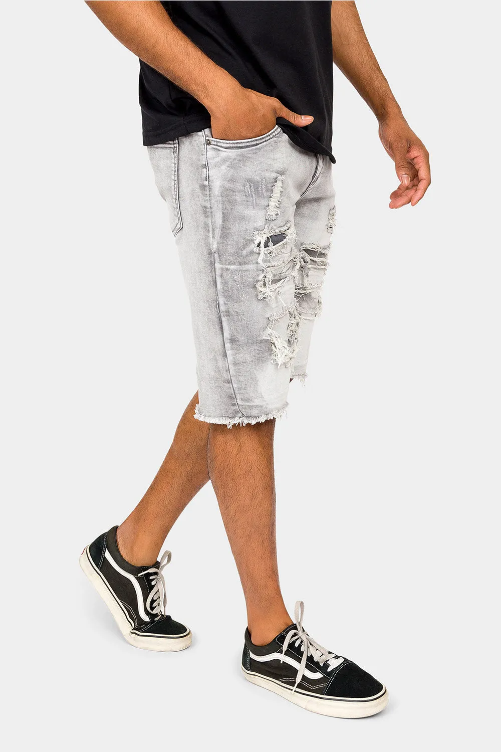 Distressed Illusion Denim Shorts