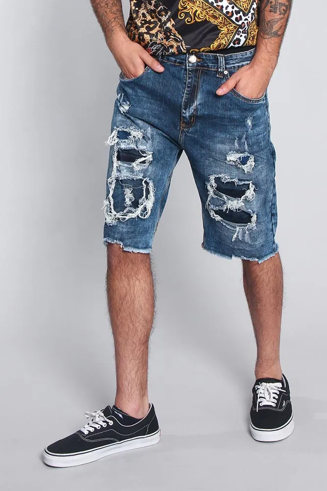 Distressed Illusion Denim Shorts