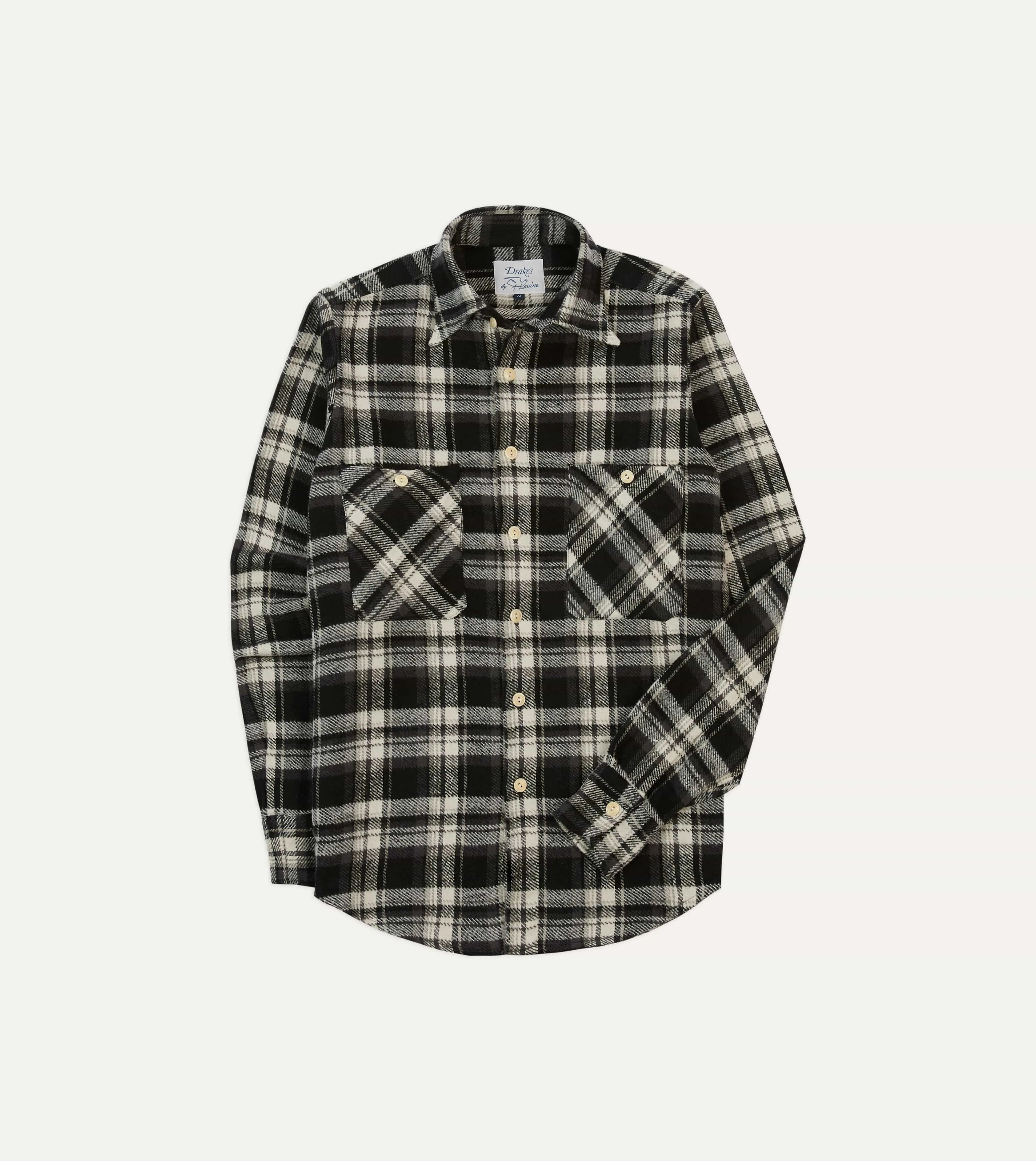 Drake's by A. Levine Black Check Cotton Two-Pocket Work Shirt