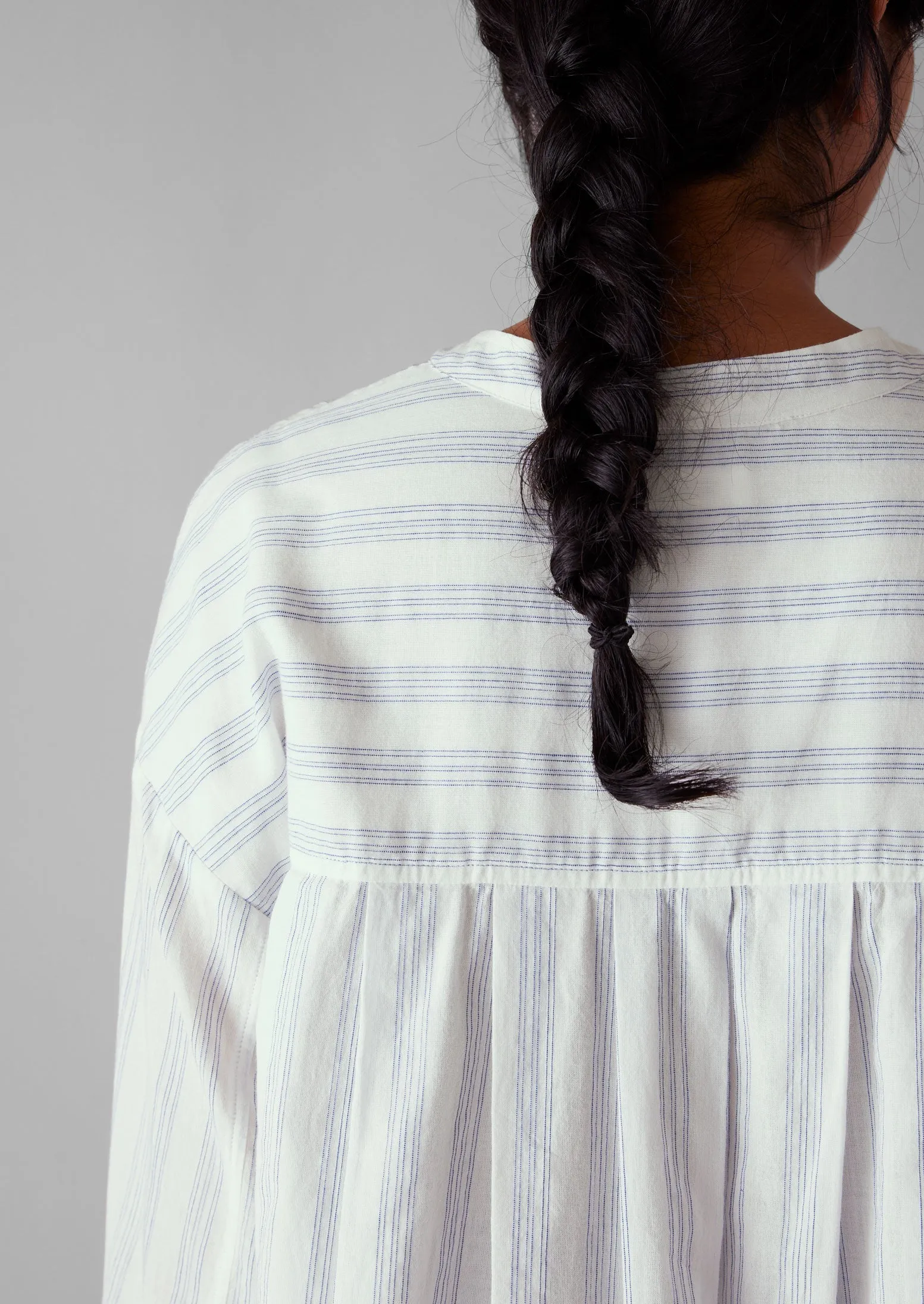 Drawstring Hem Stripe Cotton Shirt | Delft Blue/Off White