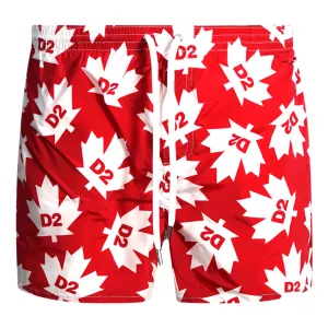 Dsquared2 All Over Maple Leaf Logo Red Swim Shorts