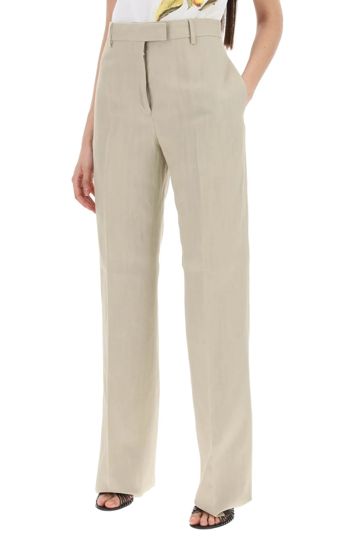 Ferragamo Tailored Straight Leg Linen Blend Trousers