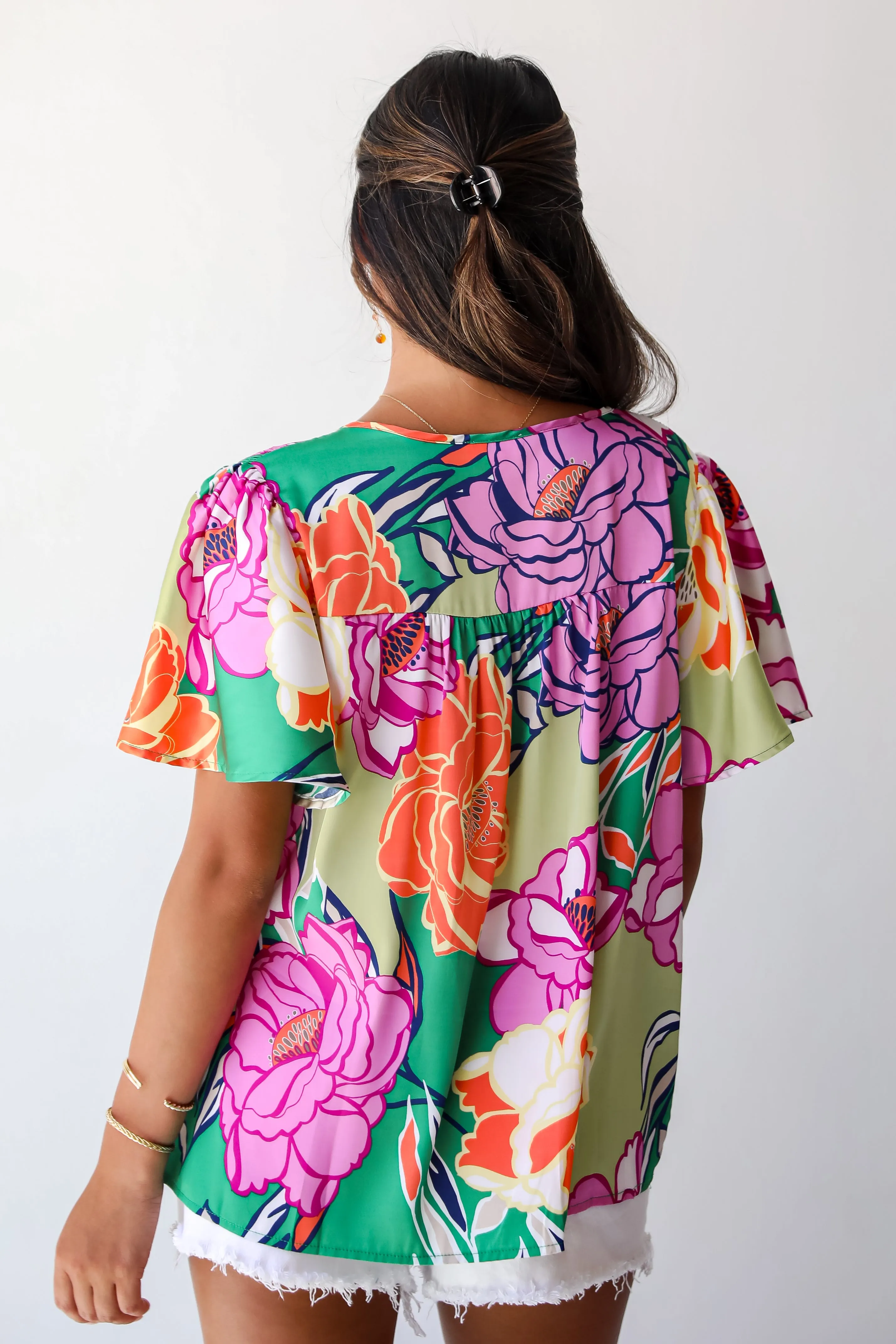 FINAL SALE - Treasured Vibe Green Satin Floral Blouse