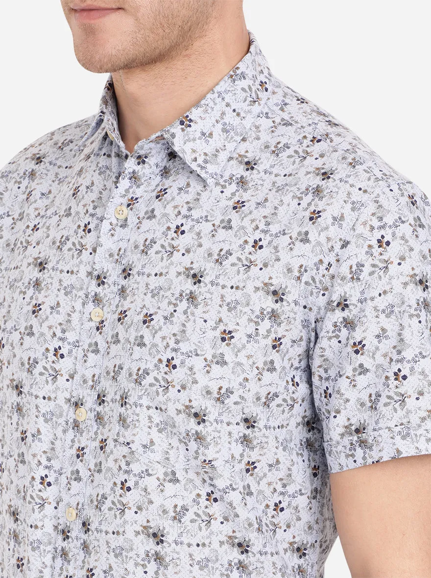 Forever Blue Printed Slim Fit Semi Casual Shirt | Greenfibre