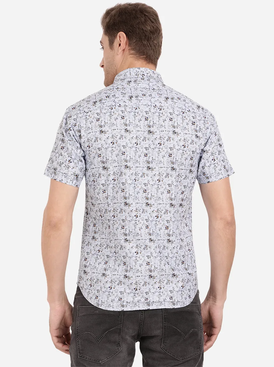 Forever Blue Printed Slim Fit Semi Casual Shirt | Greenfibre