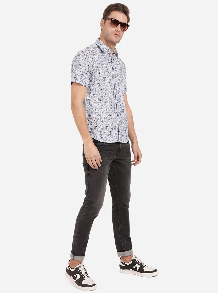 Forever Blue Printed Slim Fit Semi Casual Shirt | Greenfibre