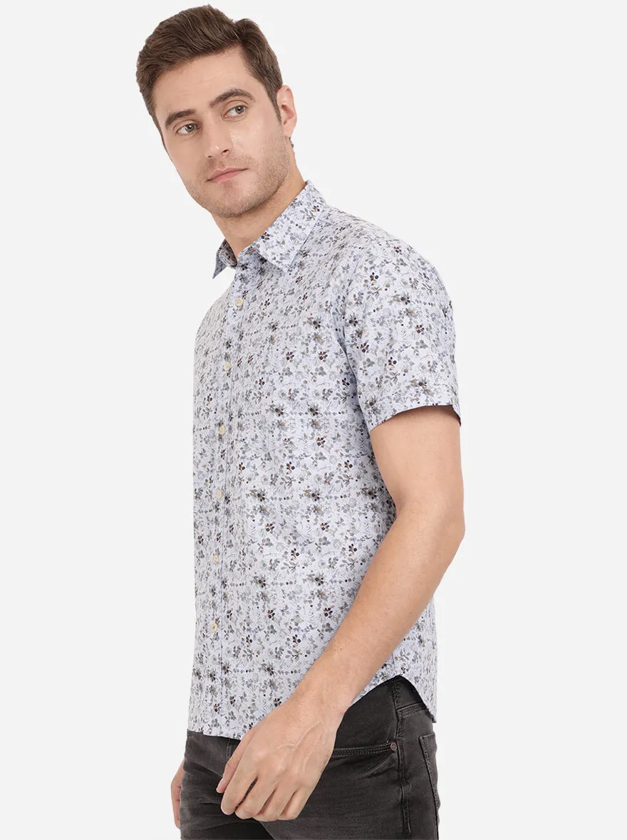 Forever Blue Printed Slim Fit Semi Casual Shirt | Greenfibre