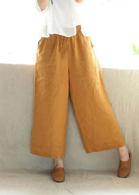 French Spring Women Pants Plus Size Yellow Design Elastic Waist Pockets Wild Pants