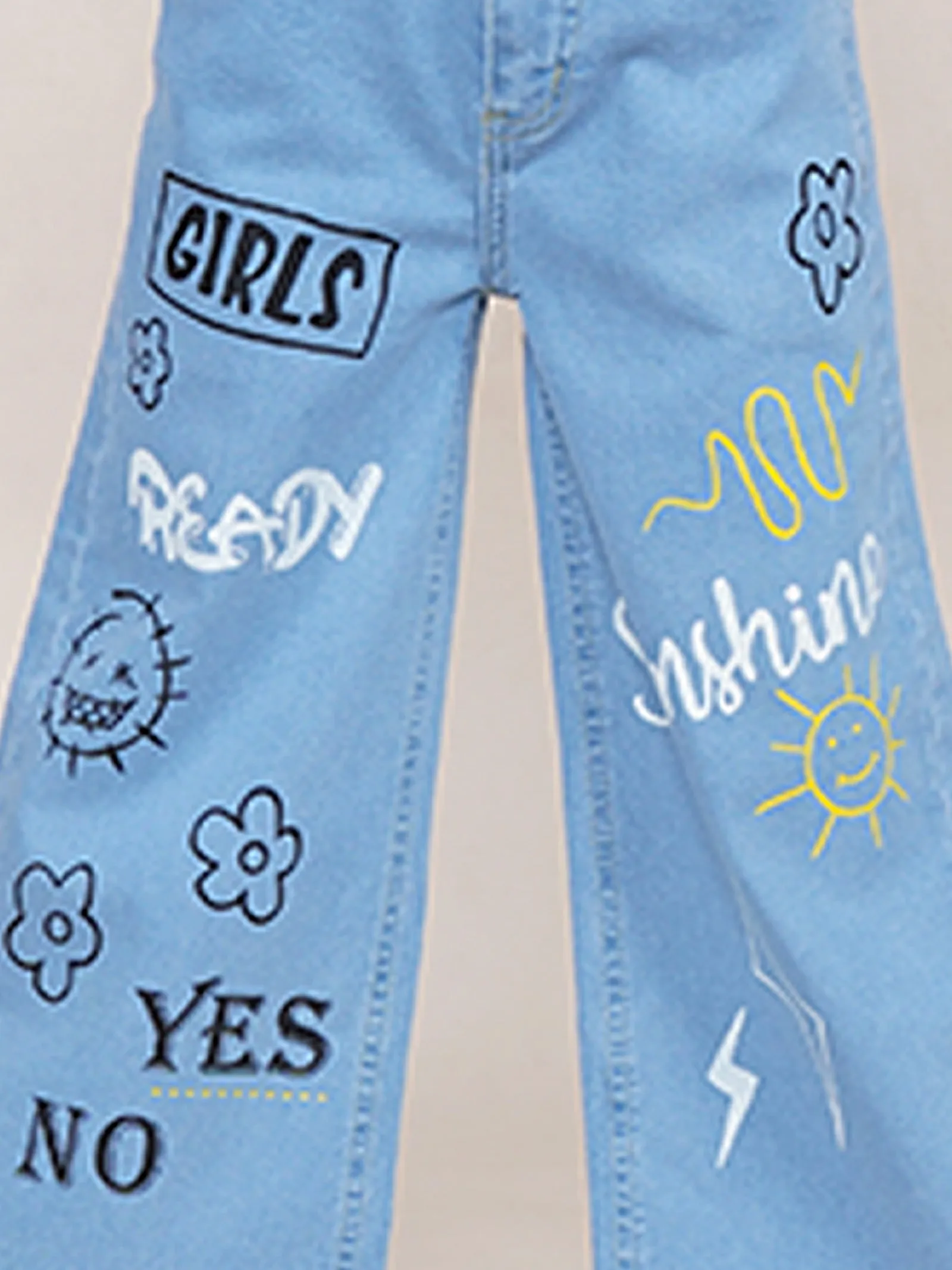 Girls Text Printed Flared Jeans