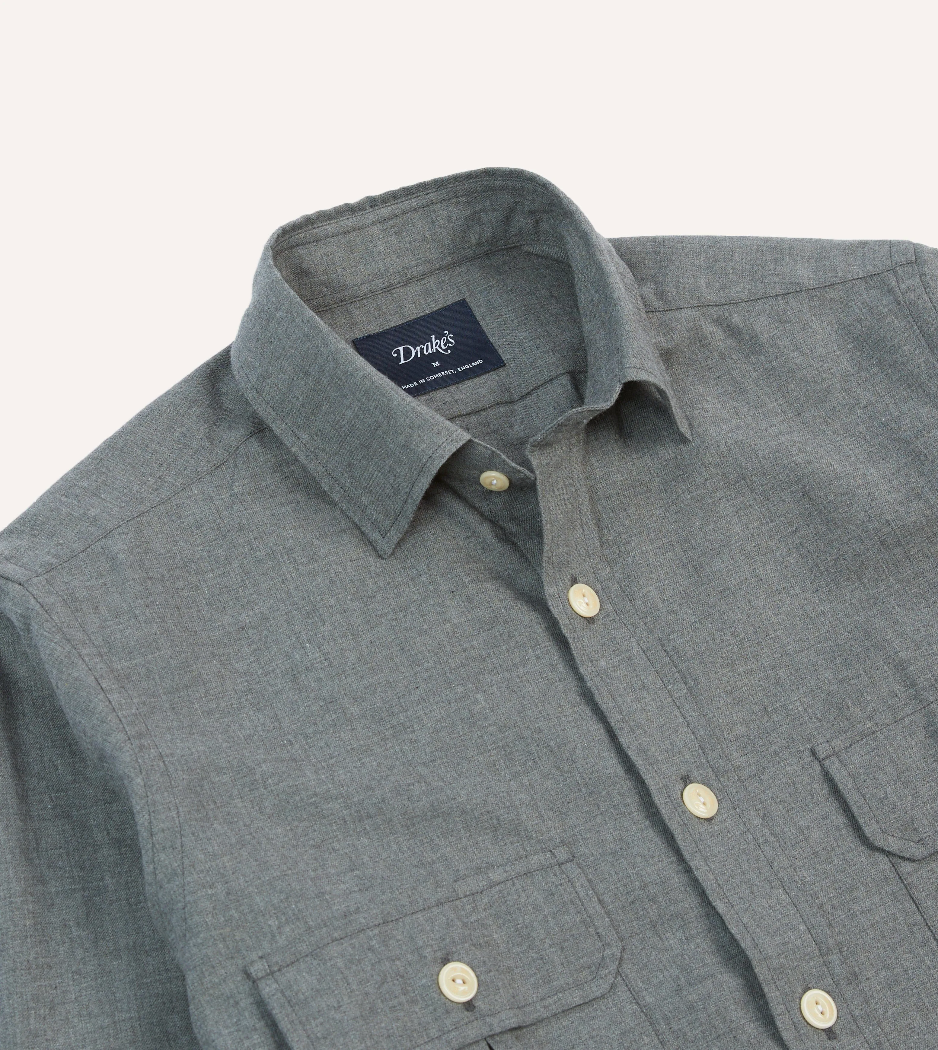 Grey Cotton Flannel Two-Pocket Work Shirt