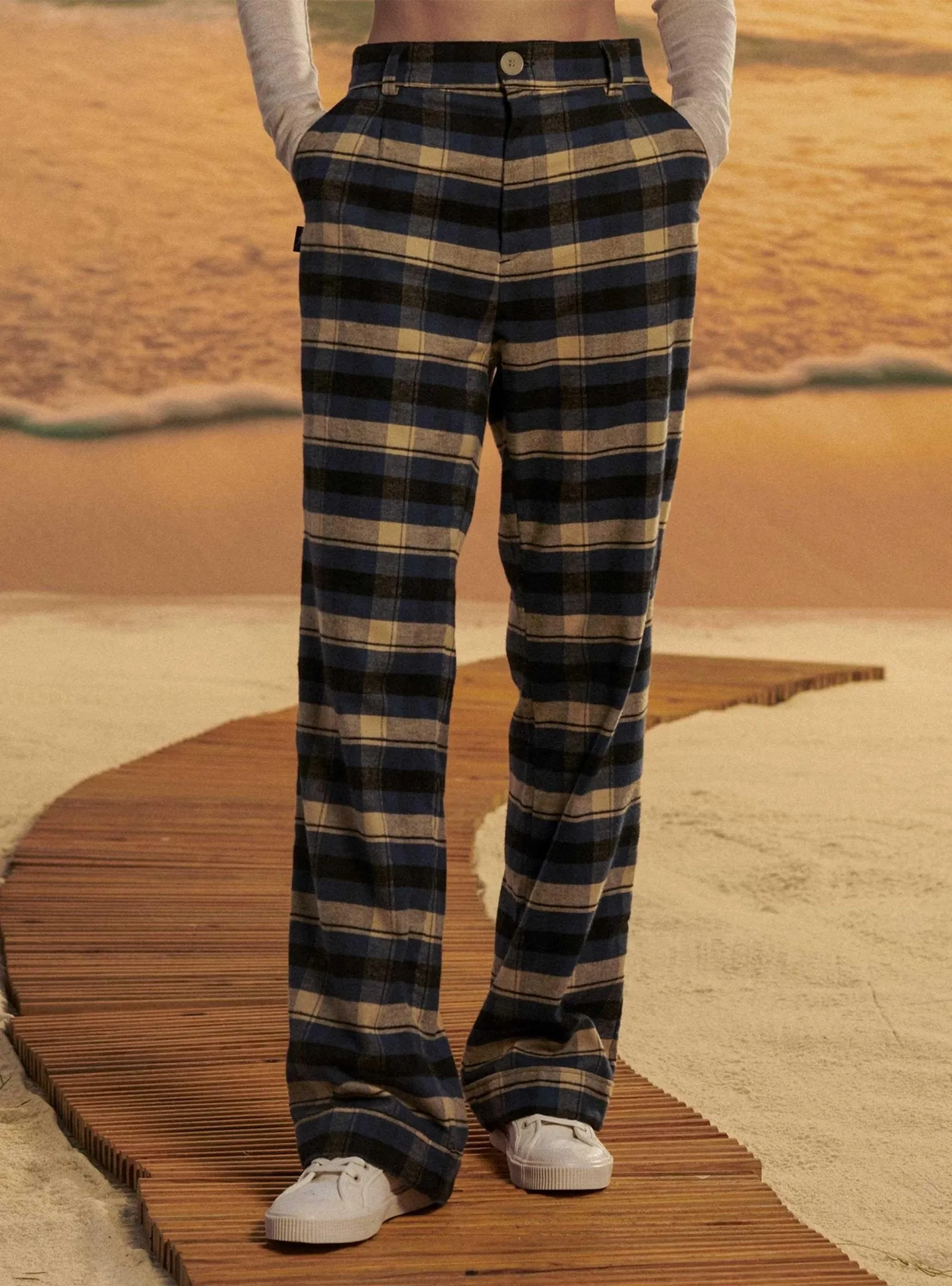 HIGH-WAIST COTTON FLANNEL TROUSERS