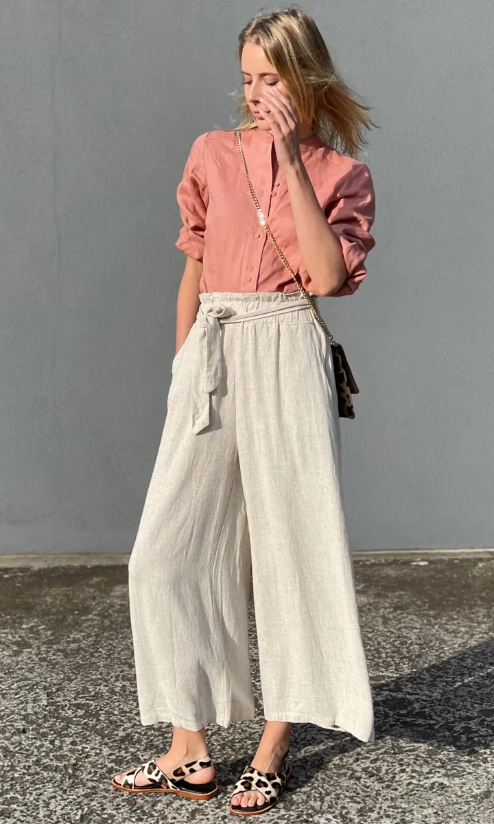 Hoss Linen Wide Leg Pant - Sandy