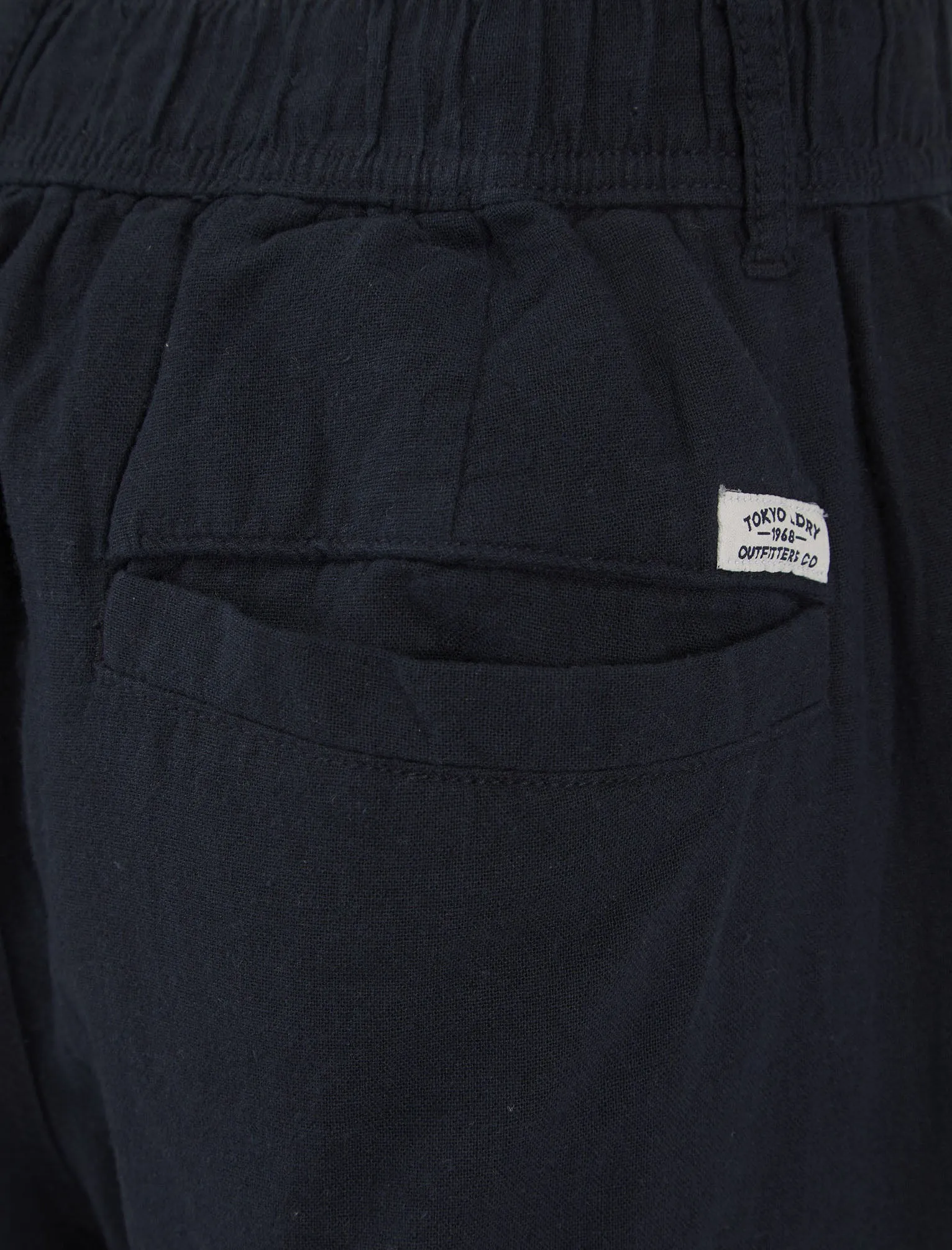 Idas Linen Cotton Comfort Fit Elasticated Waist Cargo Trousers in Sky Captain Navy - Tokyo Laundry