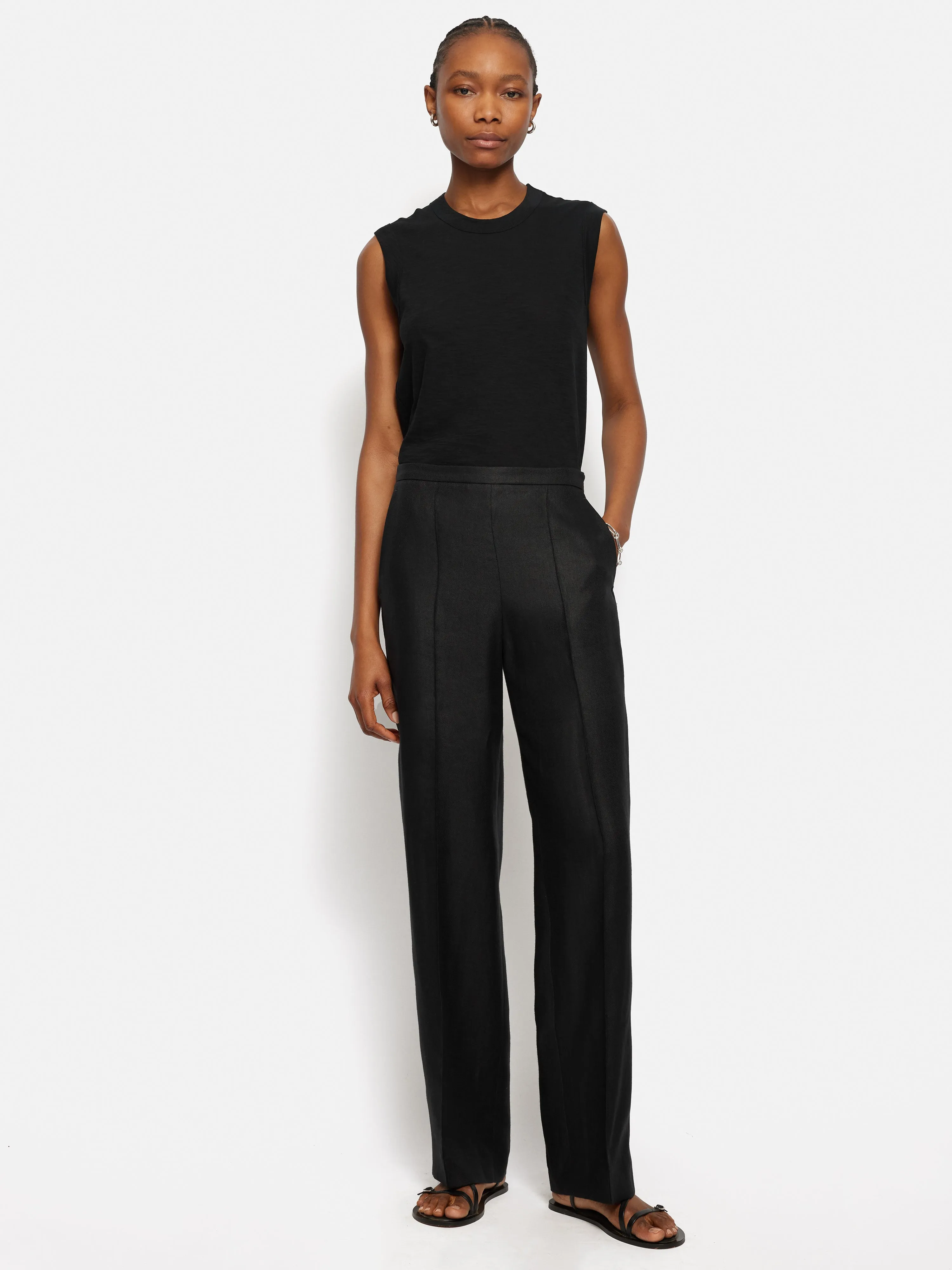 Irish Linen Twill Palazzo Trouser | Black