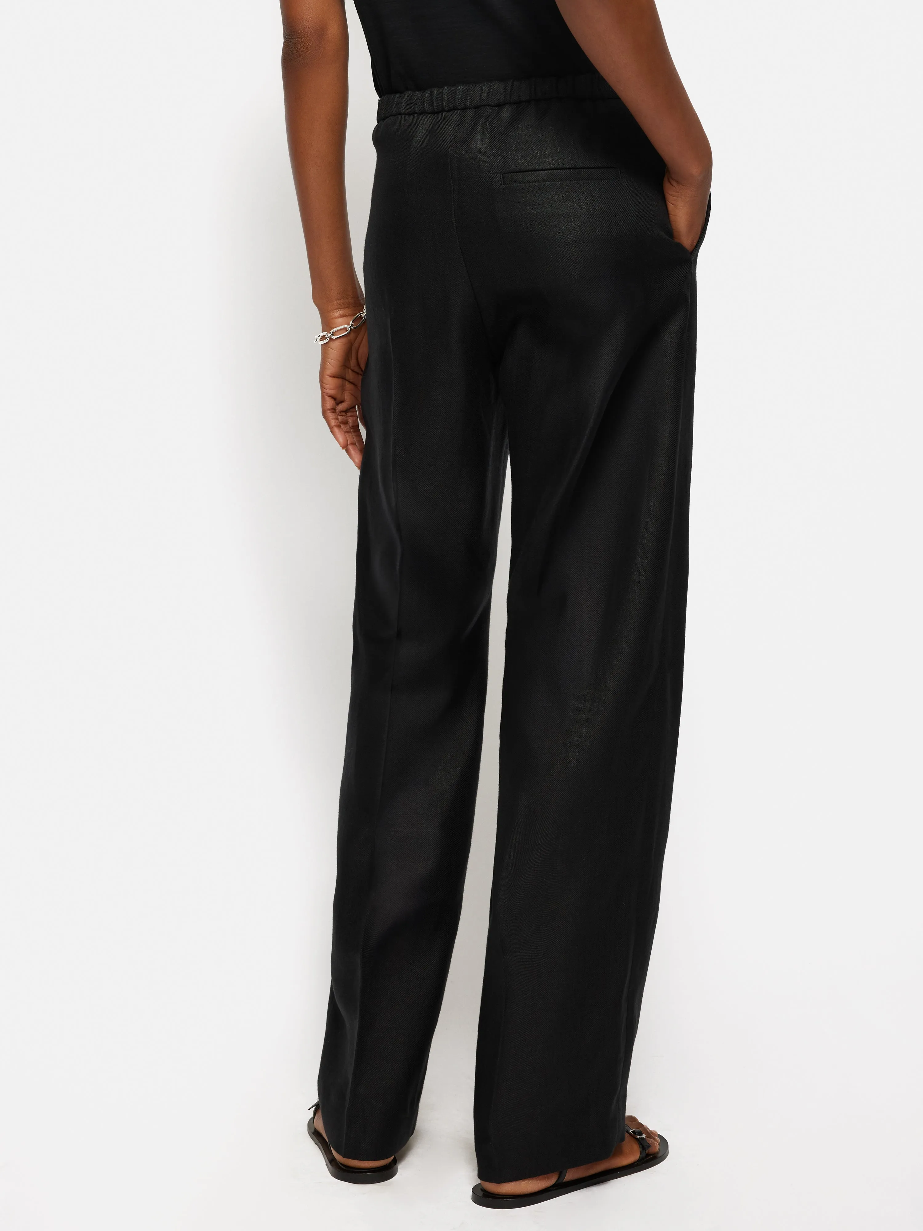 Irish Linen Twill Palazzo Trouser | Black