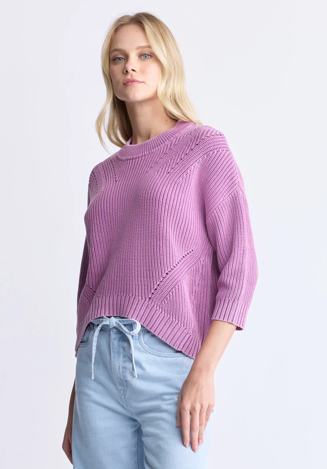 Kassanda Women's 3/4 Sleeve Knit Sweater, Purple - SW0100H