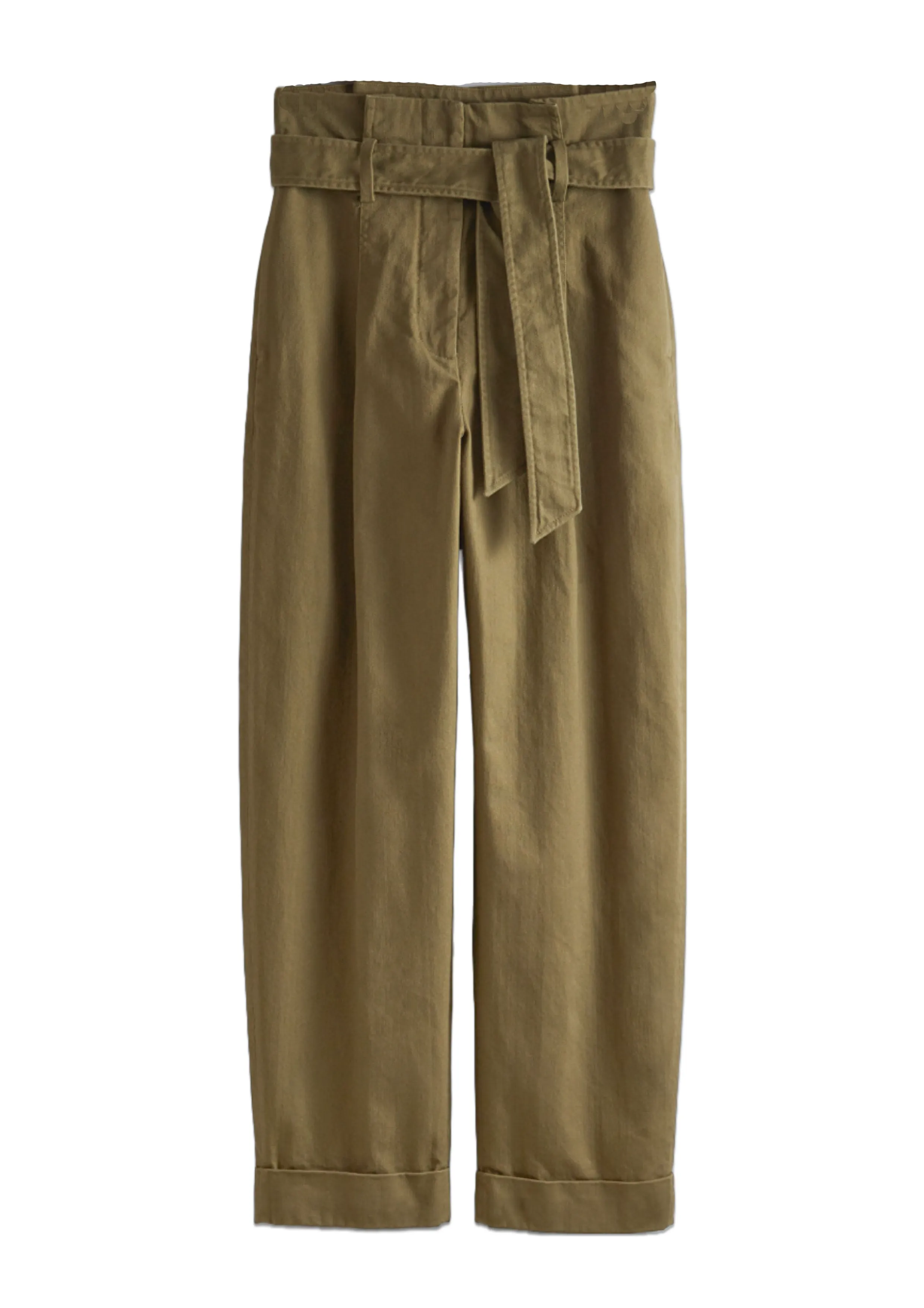 Khaki Cropped Paperbag Trousers