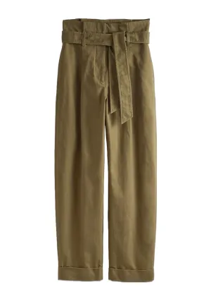 Khaki Cropped Paperbag Trousers