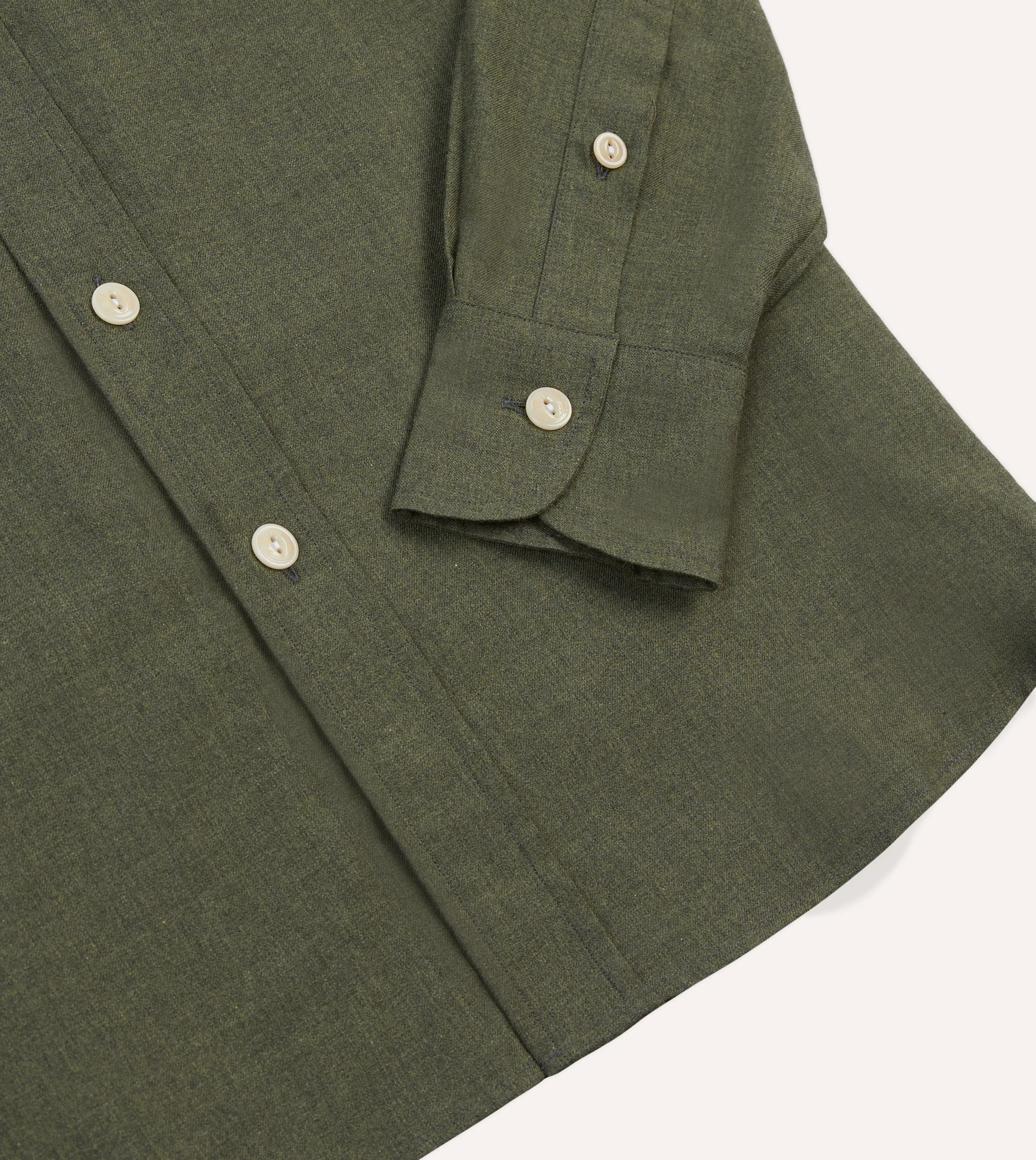 Khaki Green Cotton Flannel Two-Pocket Work Shirt