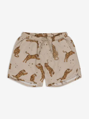 Konges Sløjd Boys Asnou Tiger Swim Shorts in Beige