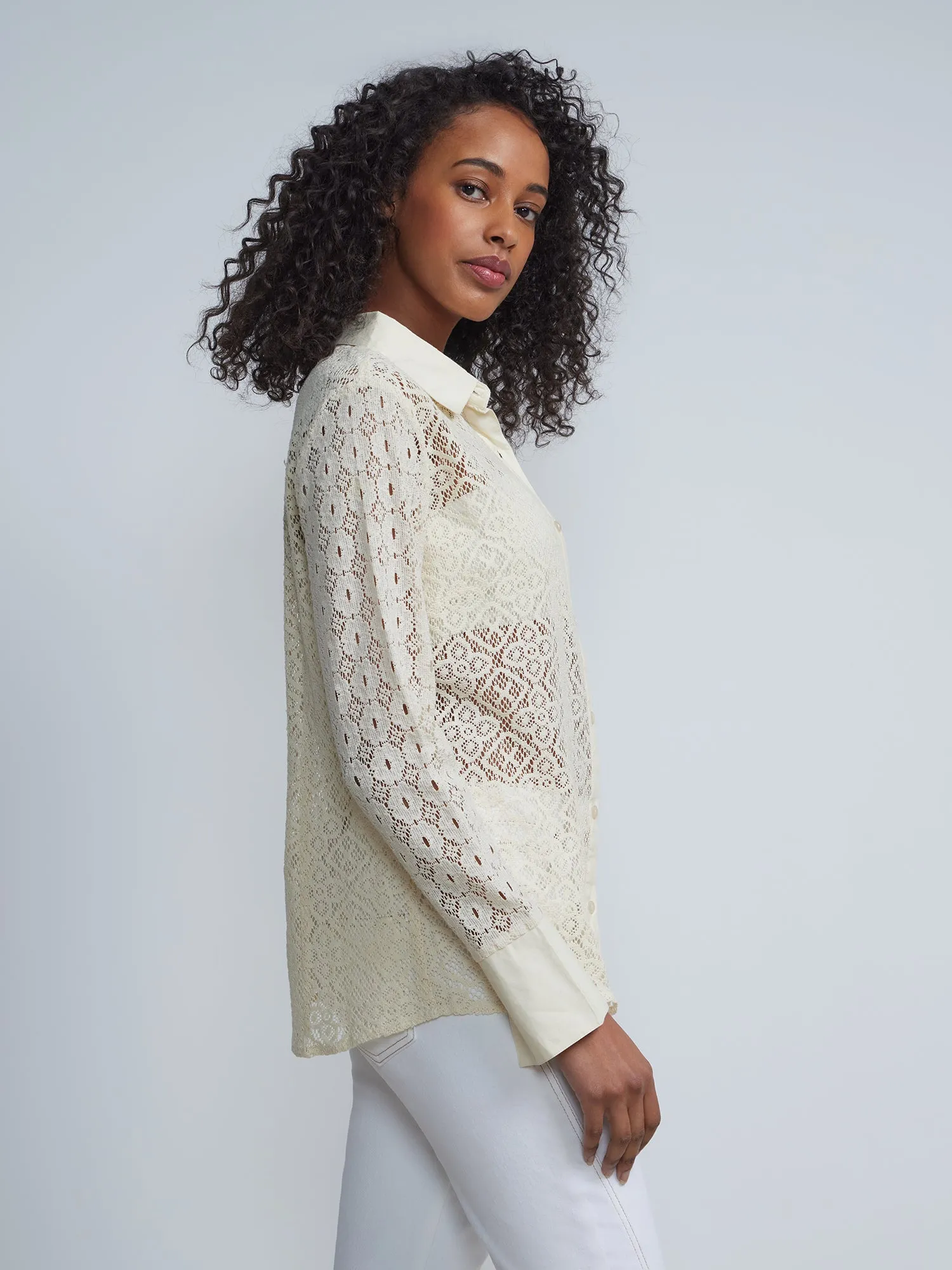 Long Sleeve Collared Crochet Shirt