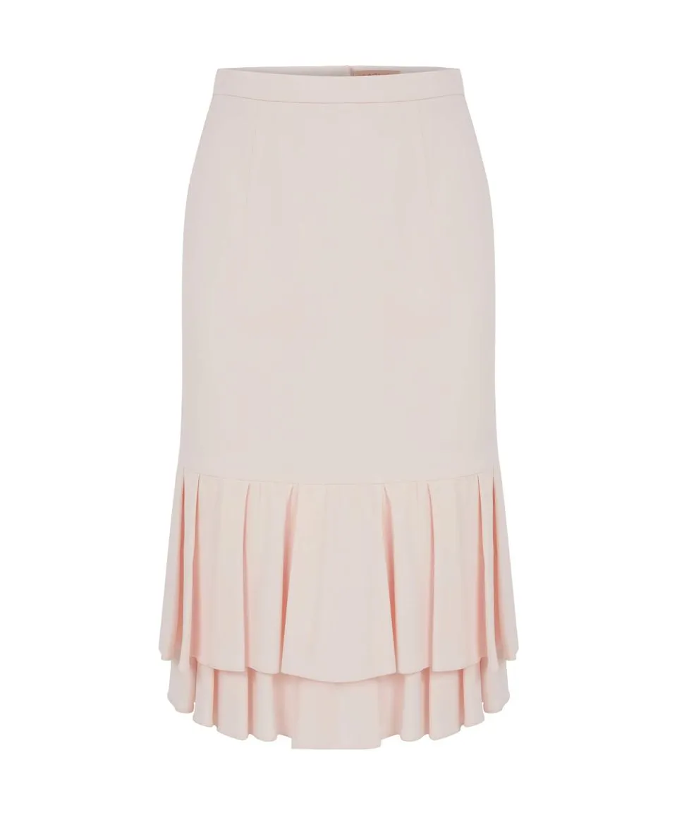 Machka Layered Hem Crepe Skirt Powder