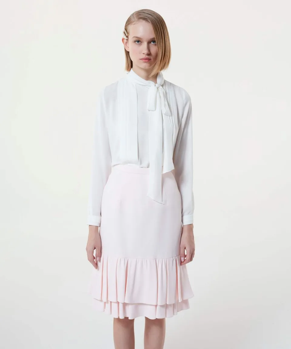 Machka Layered Hem Crepe Skirt Powder