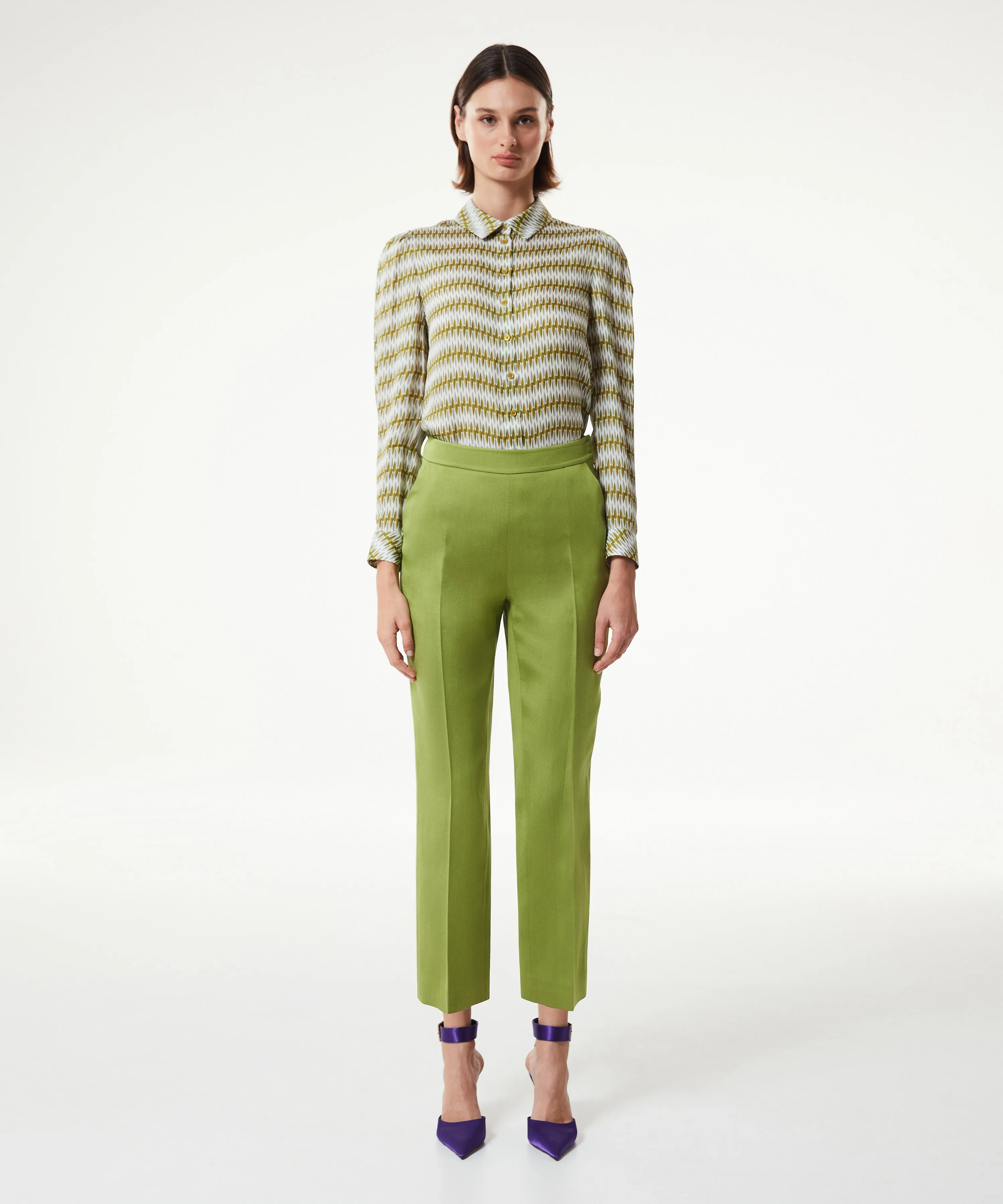 Machka Silk Blend Cigarette Fit Trousers Light Green