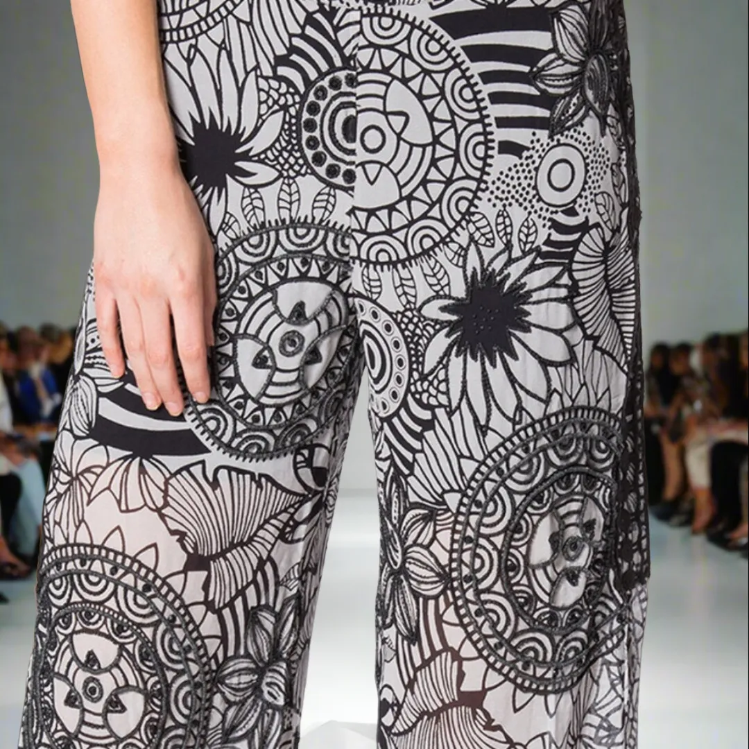 Mandala Printed Hand Beaded Crop Pants