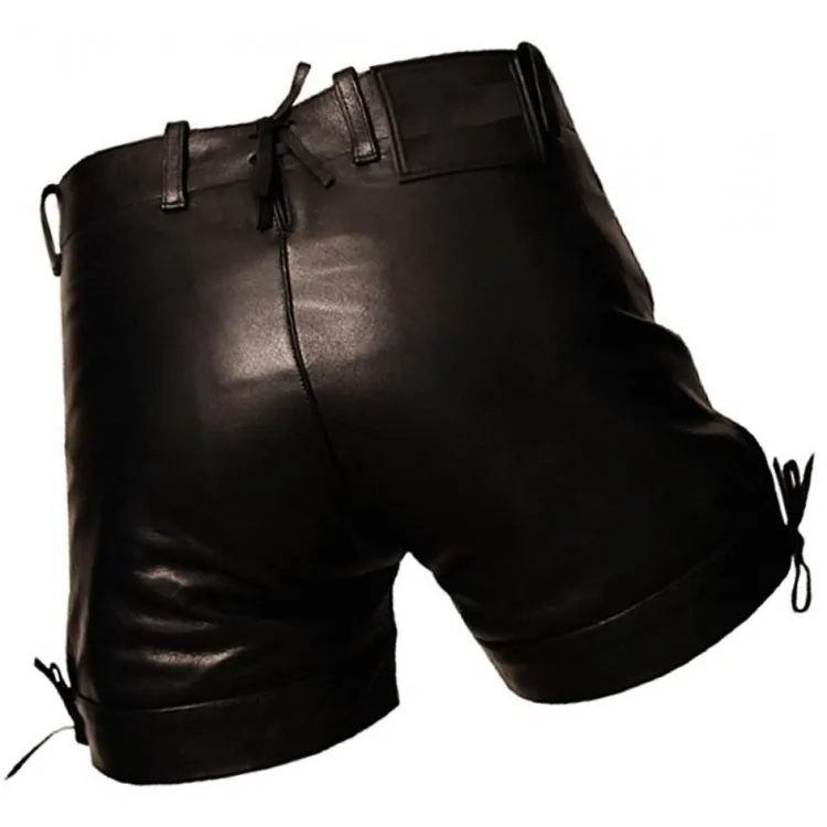 Men Unique Fashion Real Sheepskin Black Leather Shorts