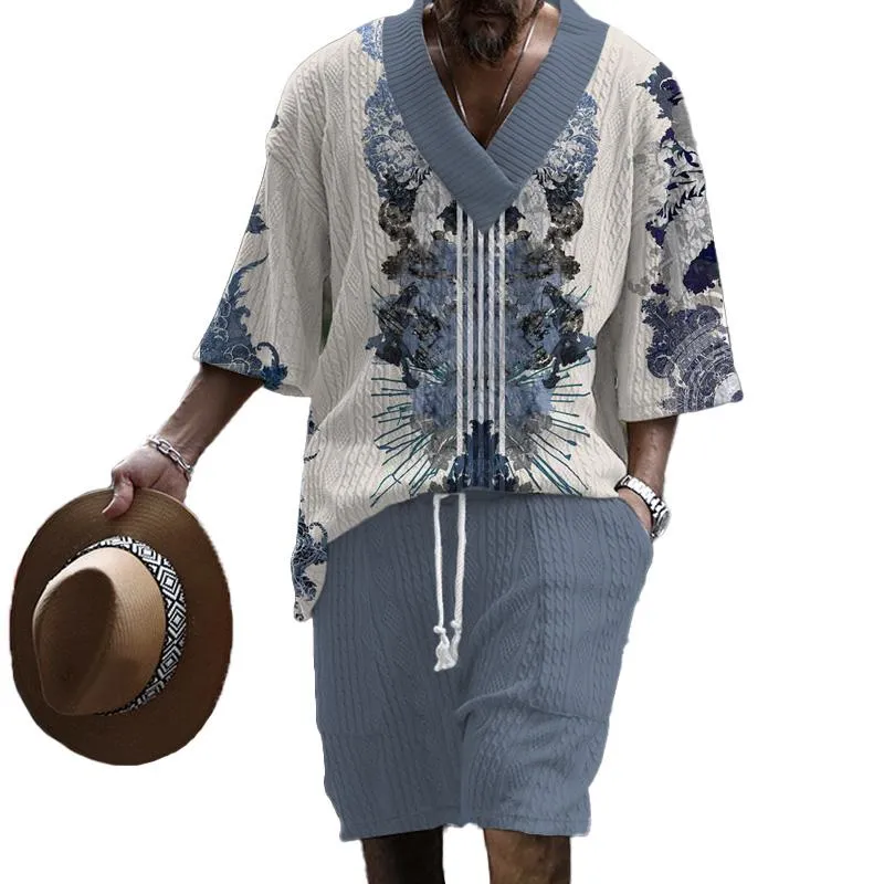 MEN'S ART CASUAL PRINT SHORTS SET 76803767YM