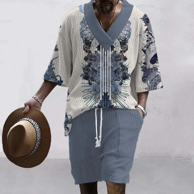 MEN'S ART CASUAL PRINT SHORTS SET 76803767YM