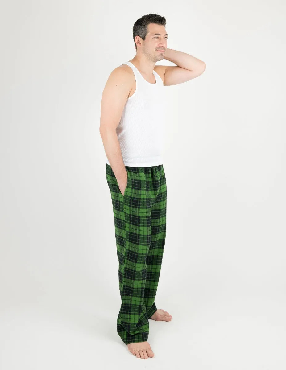 Mens Black & Green Plaid Flannel Pants